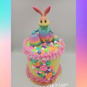 Pastel Easter Bunny Cake Decor, Whimsical Spring Bunny Centerpiece, Rainbow
